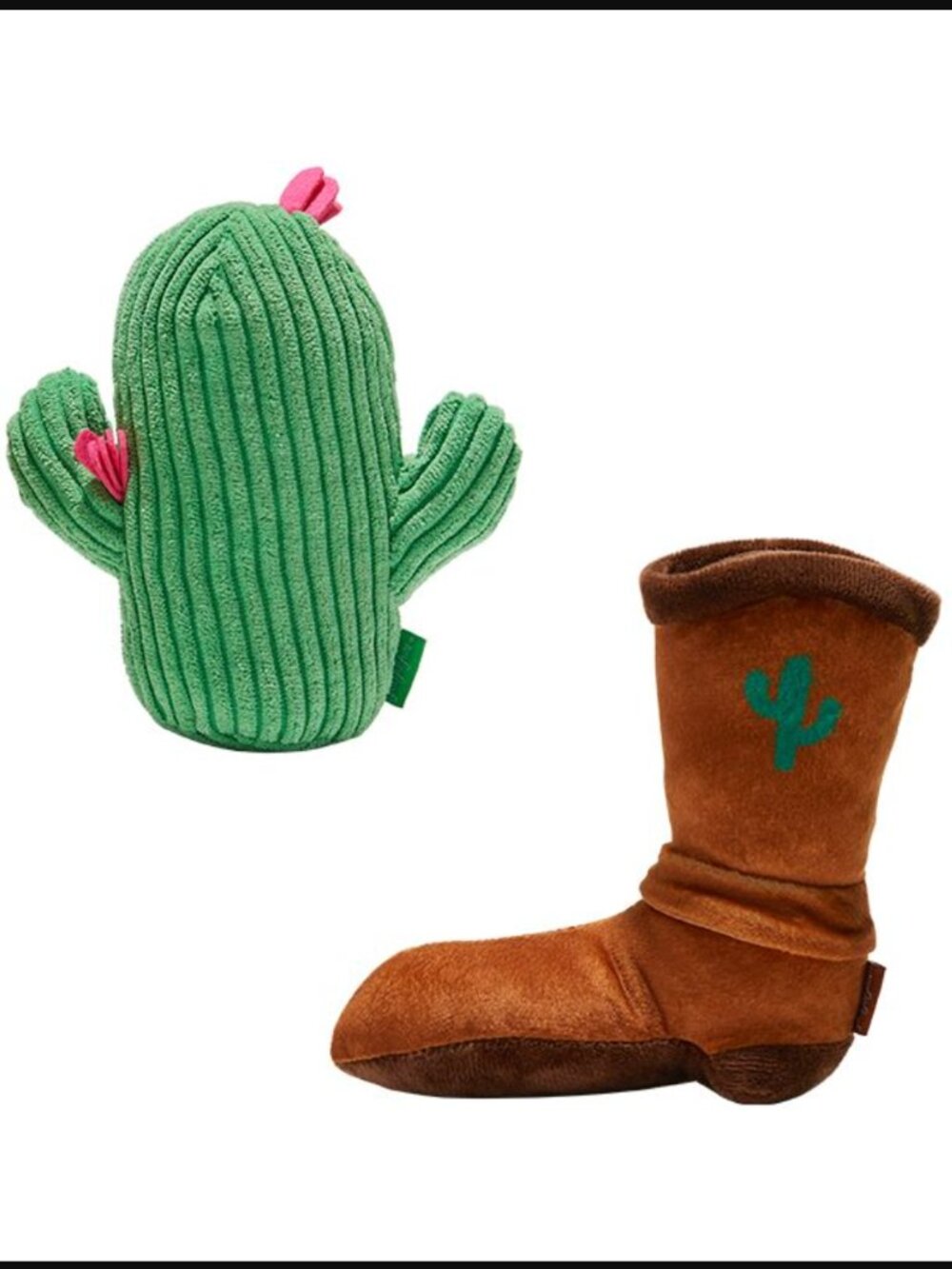 🔥3/$30 NIP FabFitFun Western Cowboy Boot & Cactus Plush Dog Toy Bundle of 2 S/M
